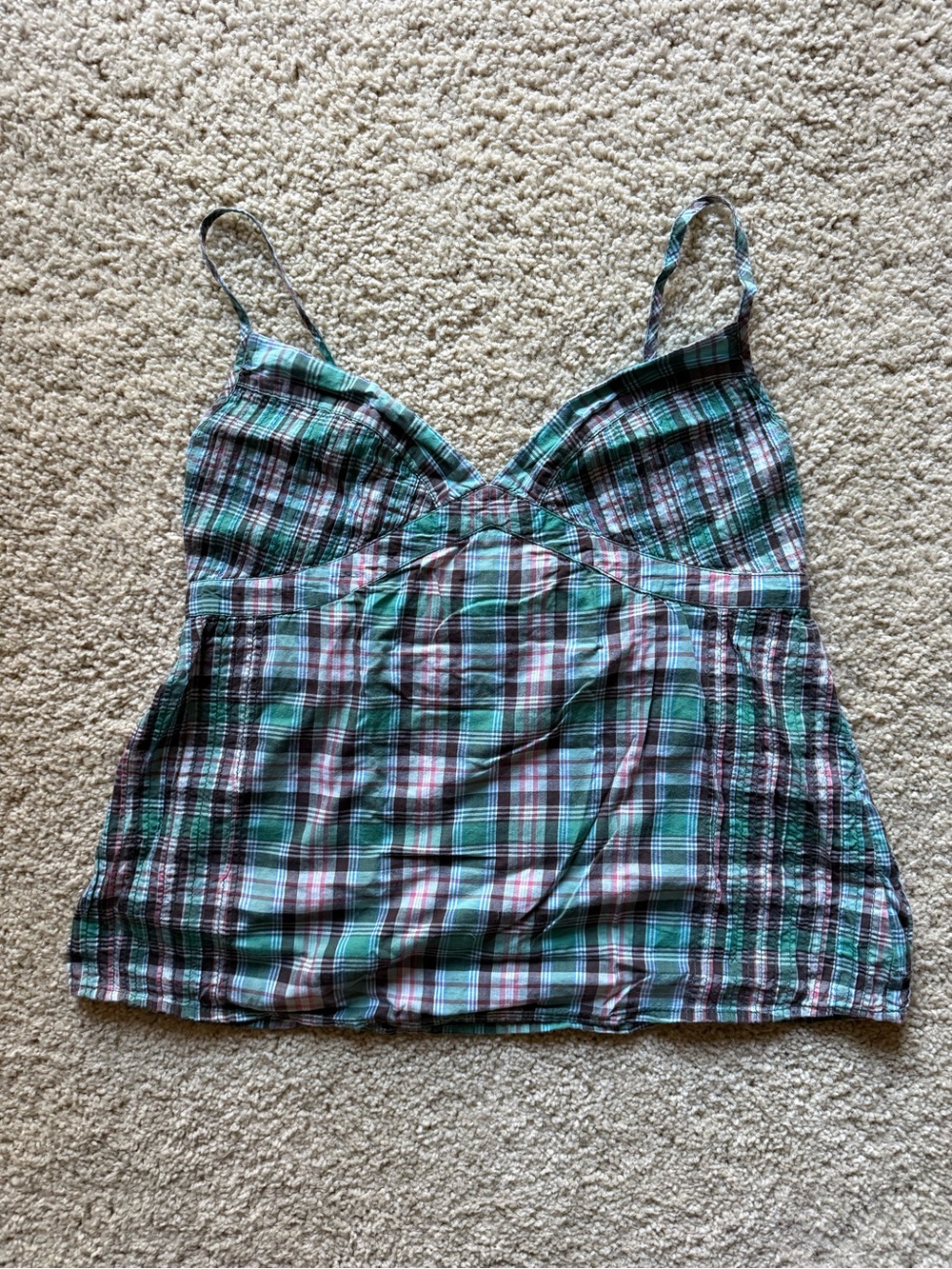 90s Vintage Gap Plaid Babydoll camisole - Y2K Coquette Seersucker Cami - Size 10 - Picture 2 of 8
